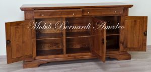 Handcrafted sideboard made of solid walnut with 3 Piedmontese style doors
